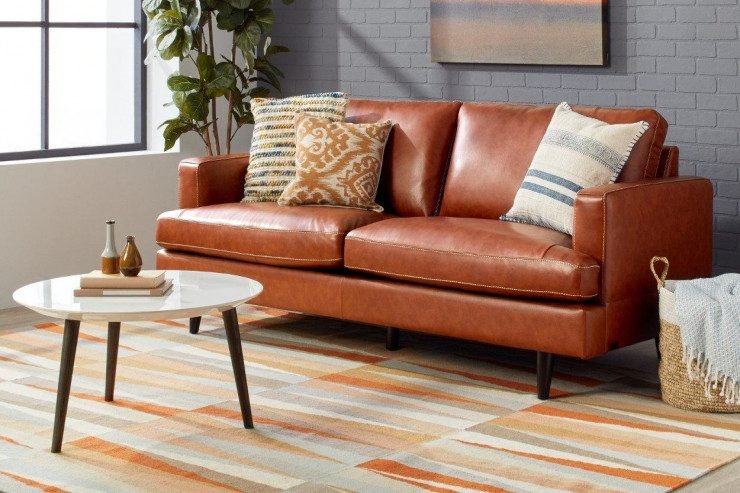 what colour goes with brown leather sofa