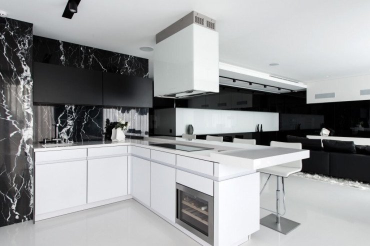 black and white kitchen